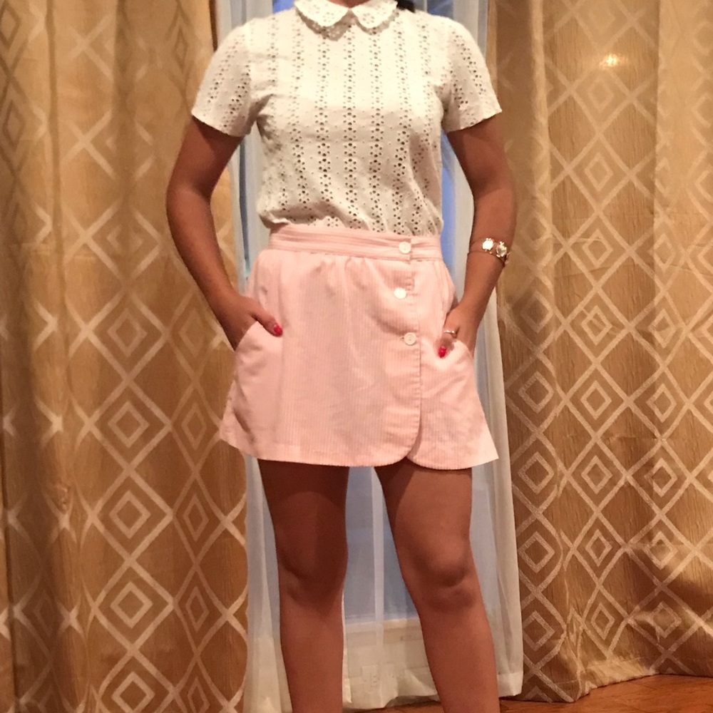 Pastel Pink and white stripped mini skirt. white